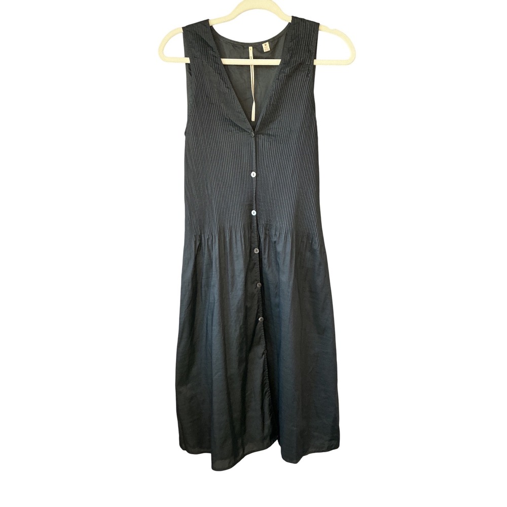 Lucky BrandWomens Pleated Button Down Sleeveless Midi Dress Charcoal Black L